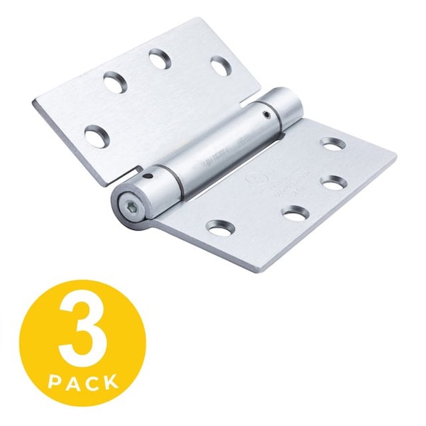 Global Door Controls 4.5 in. x 4.5 in. Brushed Chrome Full Mortise Spring Squared Hinge with Non-Removable Pin - Set of 3 - CPS4545-26D-3
