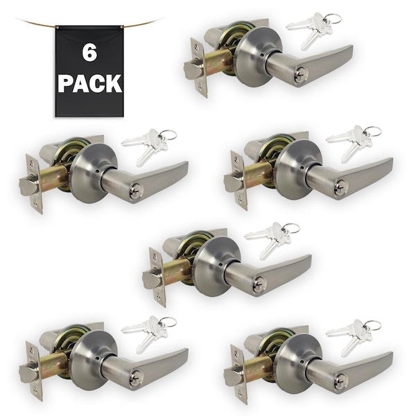 Premier Lock Entry Door Lever Lock Set Set of 6, Keyed Alike, Satin Nickel, 6PK - LEV02X-6