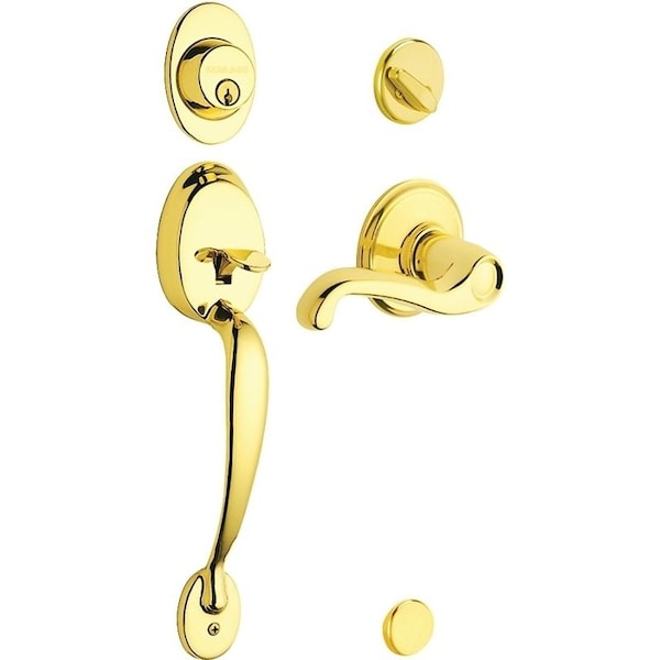 Schlage Plymouth Series Handleset, 1 Grade, Keyed Different Key, Brass, Brass, 238 x 234 in Backset - F60V PLY/FLA 505
