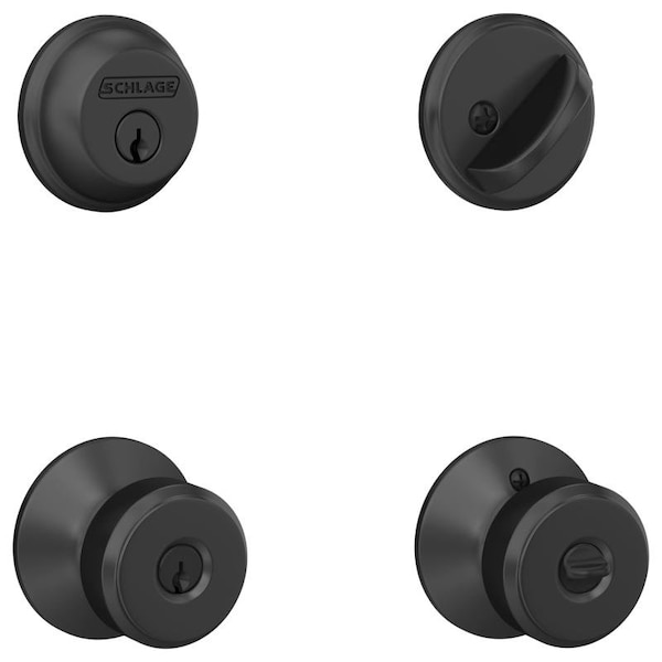 Schlage Schlage Bowery Matte Black Steel Entry Knob and Single Cylinder Deadbolt - FB50NGBWE622