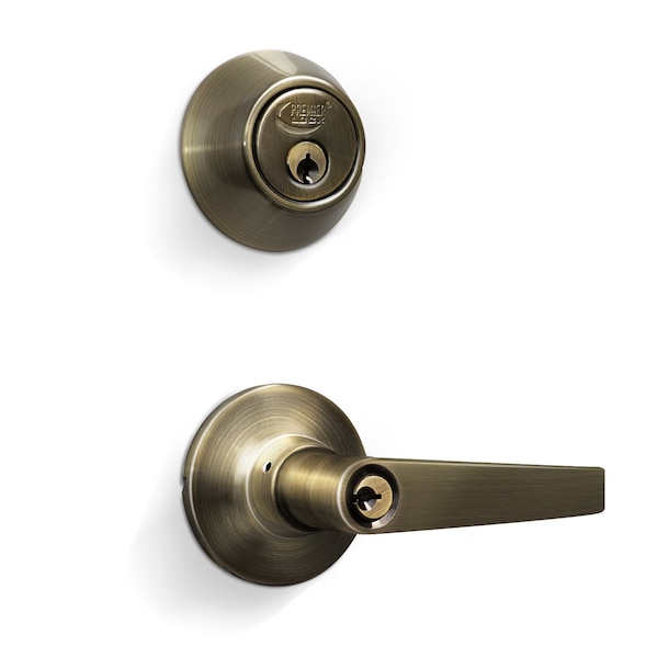 Premier Lock Entry Door Lever Combo Lock Set with Deadbolt Set of 6, Keyed Alike, Antique Brass, 6PK - LED04C-6