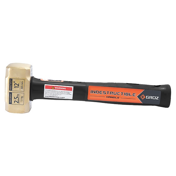 Groz Brass Striking Hammer, 2.5 lb., 12" - 34700