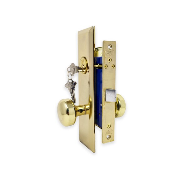 Premier Lock Brass Vestibule Mortise Entry Left Hand Lock Set with 2.5 in. Backset and 2 SC1 Keys - ML01R