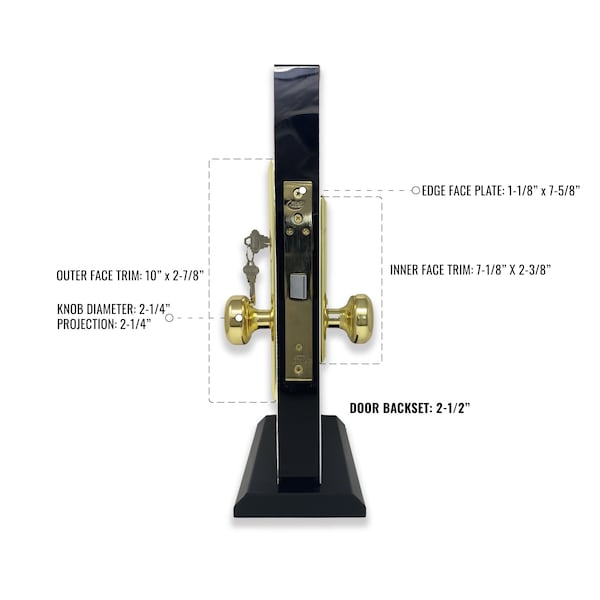 Premier Lock Brass Vestibule Mortise Entry Left Hand Lock Set with 2.5 in. Backset and 2 SC1 Keys - ML01R