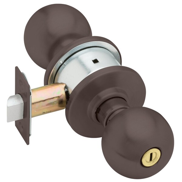 Schlage Grade 2 Privacy Cylindrical Lock, Orbit Knob, Non-Keyed, Oil-Rubbed Bronze x Satin Bronze Finish - A40S ORB 613X612