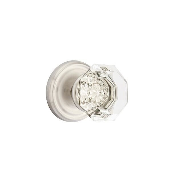 Emtek Old Town Crystal Knob 2-3/8 in Backset Privacy w/Regular Rose for 1-1/4 in to 2 in Door Satin Nickel - 8200OTUS15