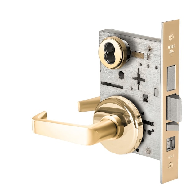 Best Grade 1 Office Mortise Lock, 15 Lever, H Rose, SFIC Housing Less Core, Bright Brass Finish - 45H7AB15H605