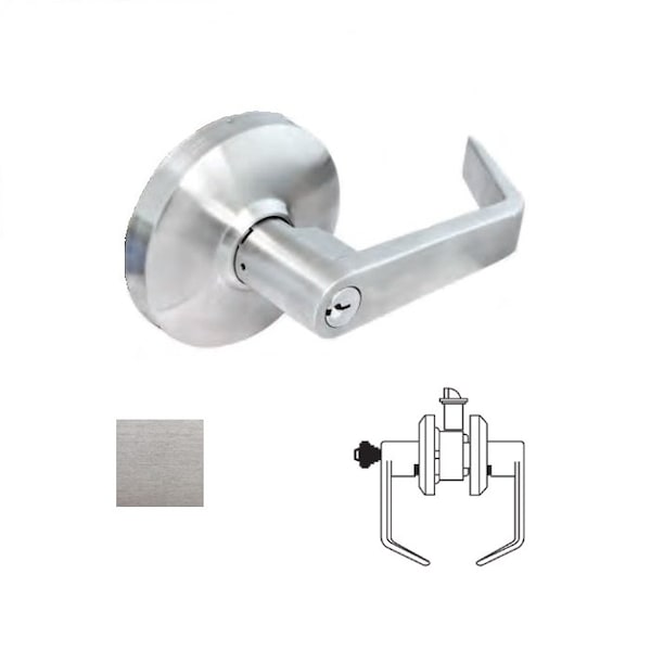 Cal-Royal Design Storeroom Lever Lock, 2-3/4 Backset, ASA Strike, SFIC Less Core, US26D Satin Chrome - ICCGN05-26D