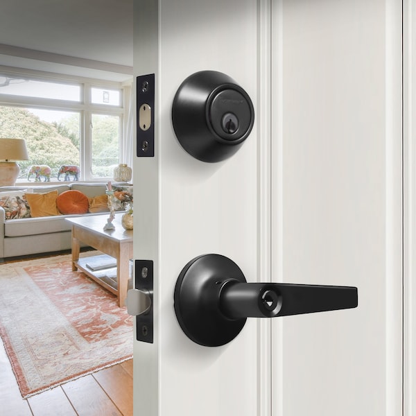 Premier Lock Entry Door Lever Combo Lock Set with Deadbolt Set of 6, Keyed Alike, Matte Black, 6PK - LED07-6