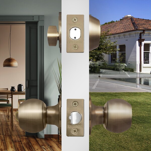 Premier Lock Entry Door Knob Combo Lock Set with Deadbolt Set of 4, Keyed Alike, Antique Brass, 4PK - ED04-4