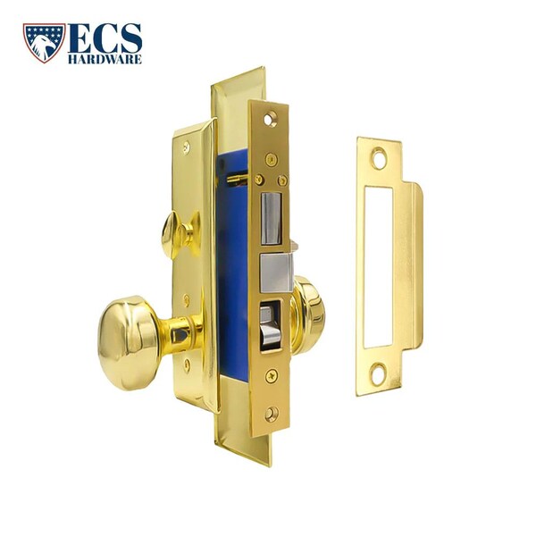 Ecs Hardware Durable Heavy Duty Mortise Knob Lock US3 Polished Brass, 2-1/2 in Backset Entrance, Left Handed - ECSH-ML01-PB-SC1-LH