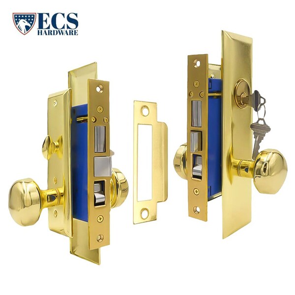 Ecs Hardware Durable Heavy Duty Mortise Knob Lock US3 Polished Brass, 2-1/2 in Backset Entrance, Left Handed - ECSH-ML01-PB-SC1-LH