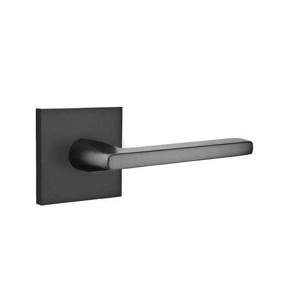 Emtek Helios Lever Right Hand 2-3/8 in Backset Privacy w/Square Rose for 1-1/4 in to 2 in Door Flat Black - 5210HLOUS19RH