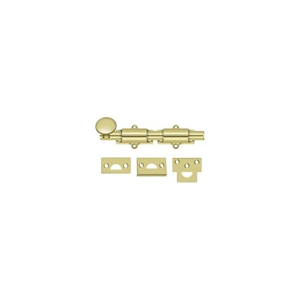 Deltana Surface Bolt, Heavy Duty Bright Brass 6" - 6SB3