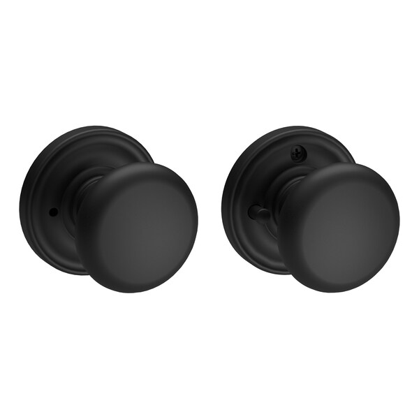 Baldwin Privacy Round Knob and Traditional Round Rose with 6AL Latch and Dual Strike Satin Black Finish - PVROUTRR190