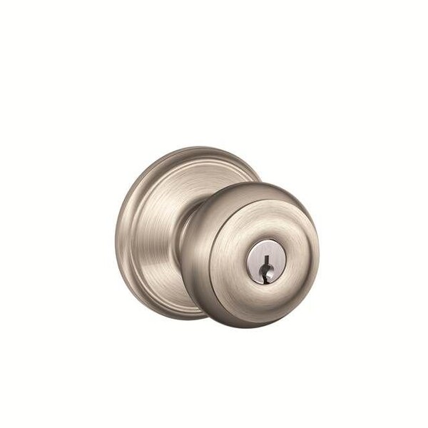 Schlage Residential Georgian Knob Combo Pack with 12334 Latch and Dual Strikes Satin Nickel Finish - FB50GEO619