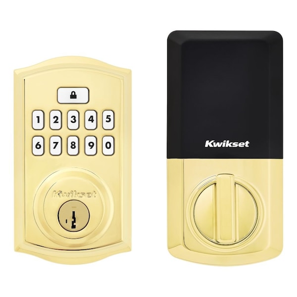 Kwikset Traditional SmartCode Keypad Electronic Deadbolt SmartKey Lifetime Brass Finish - 9260TRL-L03S