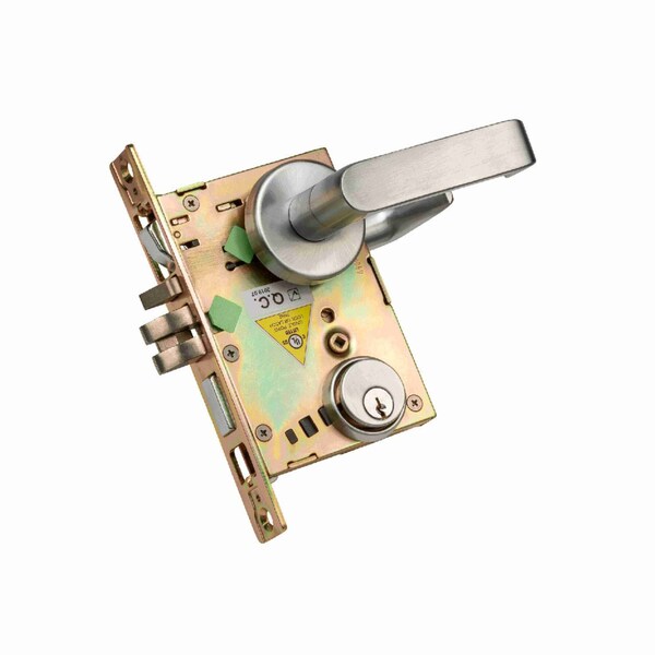 Trans Atlantic Co. DXML Series Brushed Chrome Grade 1 Classroom Mortise Lock Door Handle with Sectional Left-Handed Lever - DL-DXML70SSLH-US26D