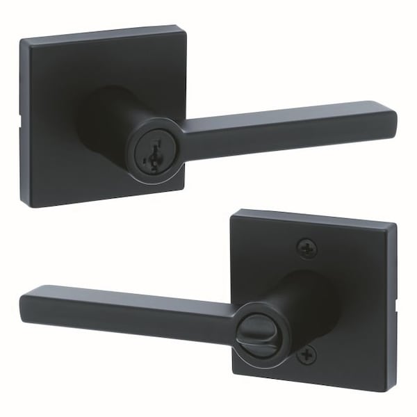 Kwikset Halifax Lever with Square Rose Entry Door Lock SmartKey with 6AL Latch, RCS Strike Matte Black Finish - 740HFLSQT-514S