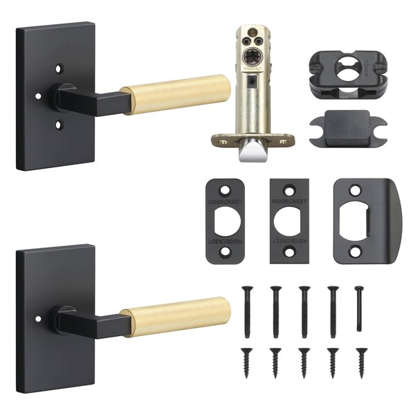 Sure-Loc Hardware Sure-Loc Hardware Levanto Privacy Rosette, Flat Black, Knurled Grip in Satin Brass - LV102 FBL GRIP-KN SB