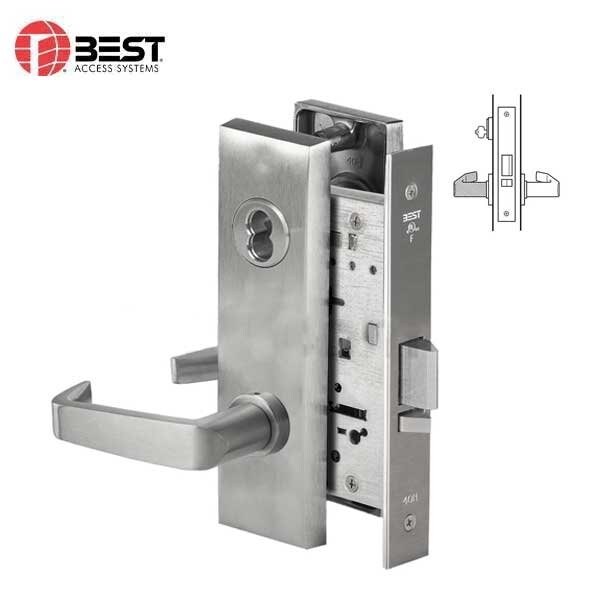 Best Grade 1 Storeroom Mortise Lock, 15 Lever, M Escutcheon, SFIC Housing Less Core, Satin Chrome Finish,  - BEST-45H7D15M626