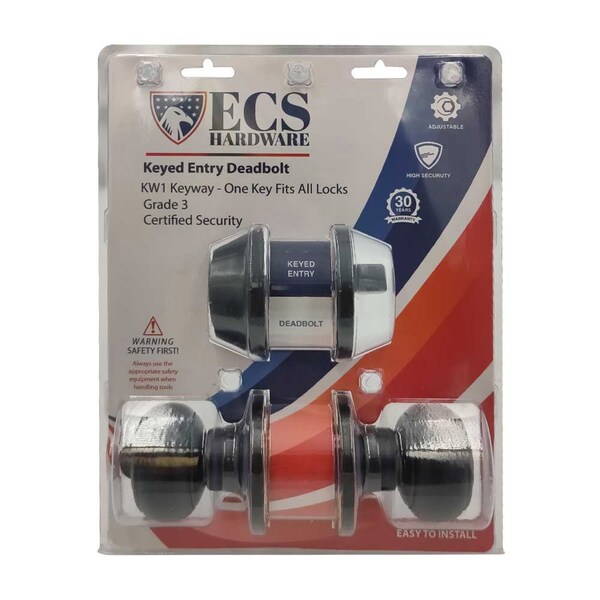 Ecs Hardware Durable Combo Lockset w/ Single Knob & Deadbolt, Entrance, Oil Rubbed Bronze, Grade 3 KW1 - ECSH-37805-ORB-KW1