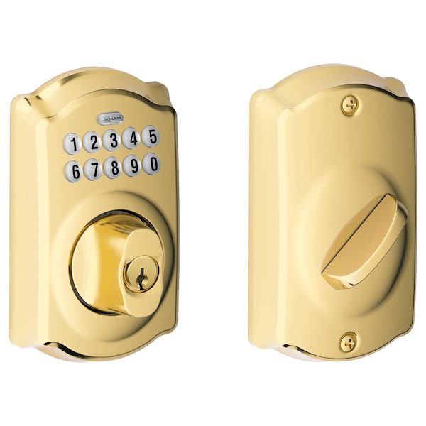 Schlage Residential Grade 2, Keypad Deadbolt, C KWY, Camelot Escutcheon, US3, Round Corner - BE365 CAM 505