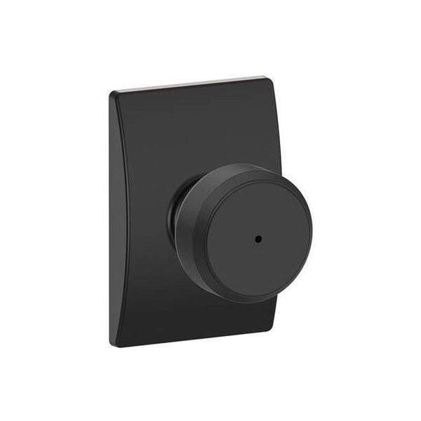 Schlage Residential Bowery Knob with Century Rose Privacy Lock with 16080 Latch and 10027 Strike Matte Black Finish - F40BWE622CEN