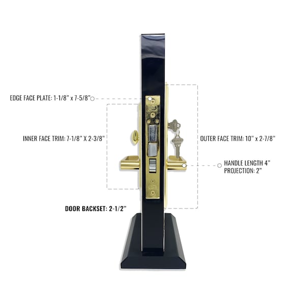 Premier Lock Brass Entry Mortise Right Hand Lock Set with 2.5 in. Backset and 2 SC1 Keys - MR03