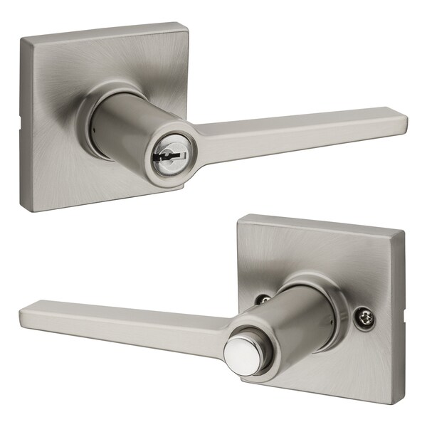 Safelock Daylon Lever, Square Rose Push Button Entry Lock, RCAL Latch and RCS Strike Satin Nickel Finish - SL6000DALSQT-15