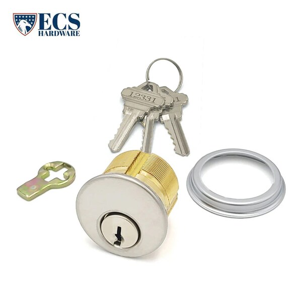 Ecs Hardware Durable Premium Mortise Cylinder, 1 in 26D Satin Chrome SC1/ with Ring and Master Key - ECSH-MC01-26D-SC1-M