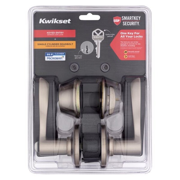 Kwikset Kwikset SmartKey Security Balboa Satin Nickel Deadbolt and Entry Door Knob KW1 2-3/4 in. - 96900-420