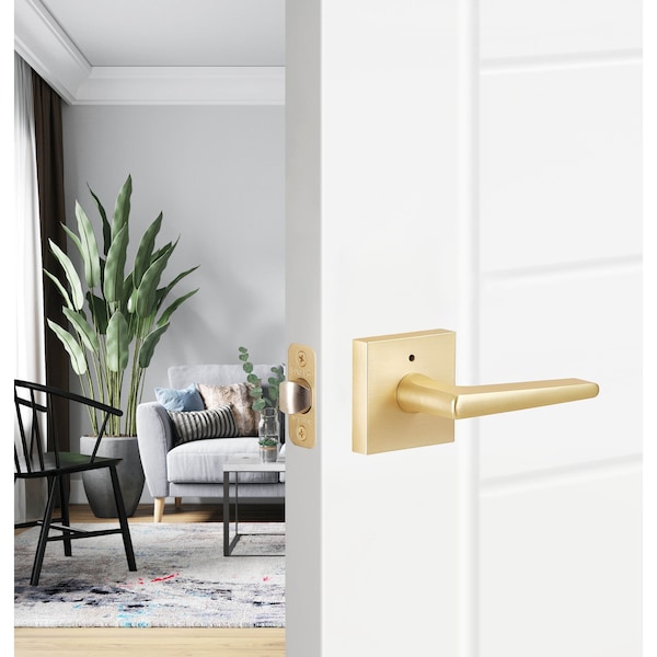 Sure-Loc Hardware Sure-Loc Hardware Basel Square Privacy Lever, Reversible Handing, Satin Brass - BS102-SQ SB