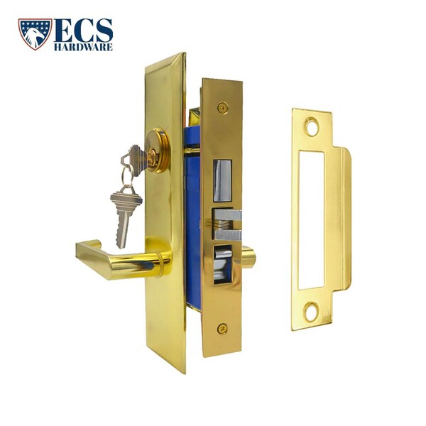 Ecs Hardware Durable Heavy Duty Mortise Lockset w/ Lever US3 Polished Brass, 2-3/4 in Larger Backset, Left Handed - ECSH-MLWL234-PB-SC1-LH