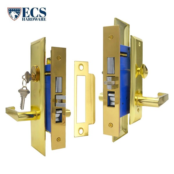 Ecs Hardware Durable Heavy Duty Mortise Lockset w/ Lever US3 Polished Brass, 2-3/4 in Larger Backset, Left Handed - ECSH-MLWL234-PB-SC1-LH