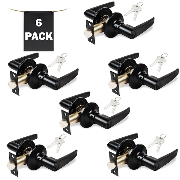 Premier Lock Entry Door Lever Lock Set Set of 6, Keyed Alike, Matte Black, 6PK - LEV11X-6