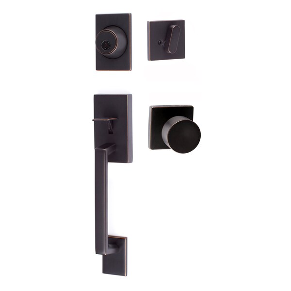 Sure-Loc Hardware Sure-Loc Hardware Koln Handleset with Square Thumb Turn, Bergen Square Handleset Trim, Vintage Bronze - KN507-S-BG-SQ 11P