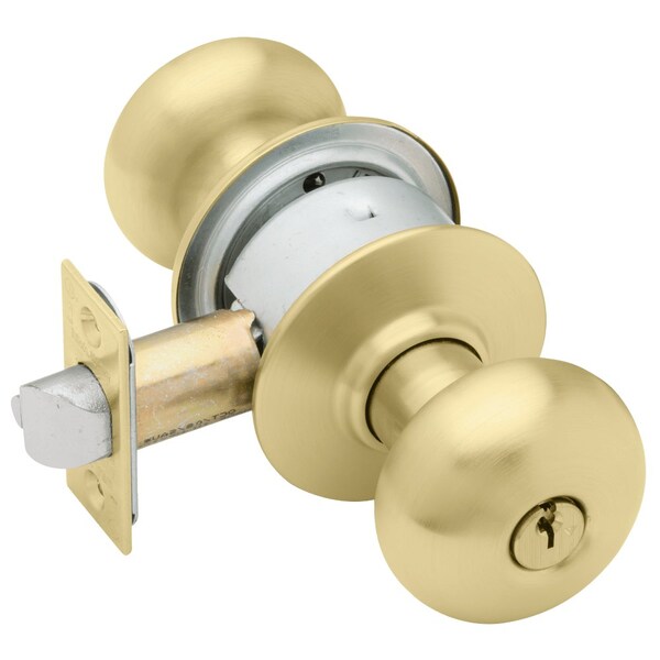 Schlage Grade 2 Entrance Cylindrical Lock, Plymouth Knob, Conventional Cylinder, Stn Brss Fnsh, Non-handed - A53PD PLY 606
