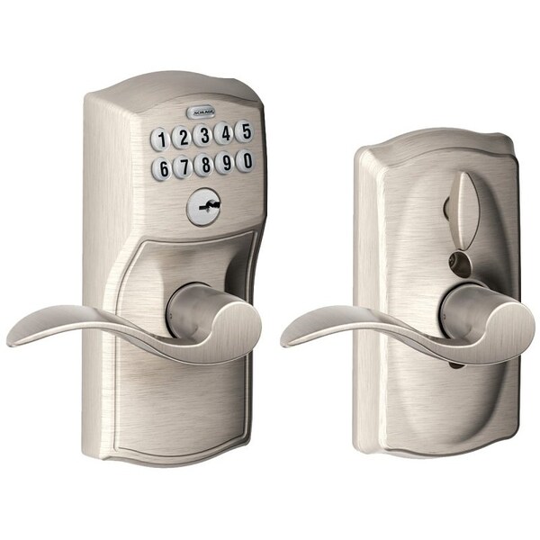 Schlage Keypad Lock with FlexLock, Metal, Satin Nickel, 238 x 234 in Backset - FE595V CAM/ACC 61
