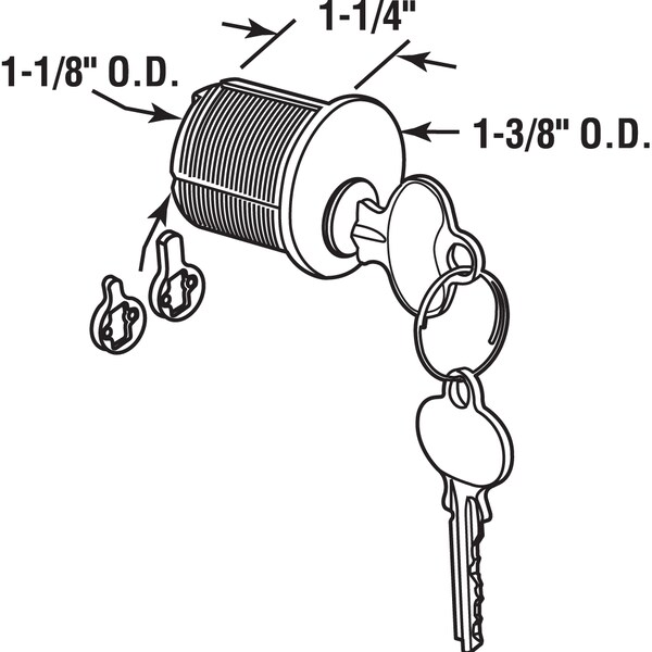 Prime-Line Mortise Cylinder, 1-1/4 in., Solid Polished Brass, 5 Pin Tumbler Single Pack - E 2562