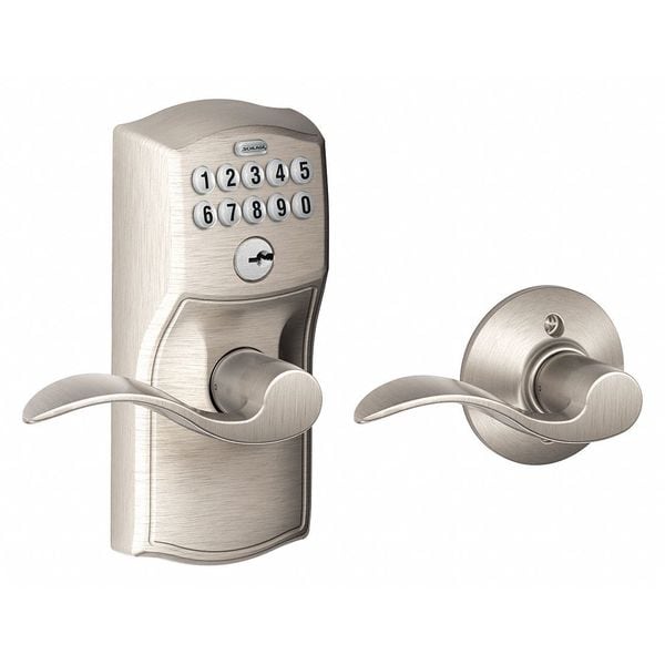 Schlage Residential Electronic Lock, Lever, Satin Nickel - FE575 CAM619ACC