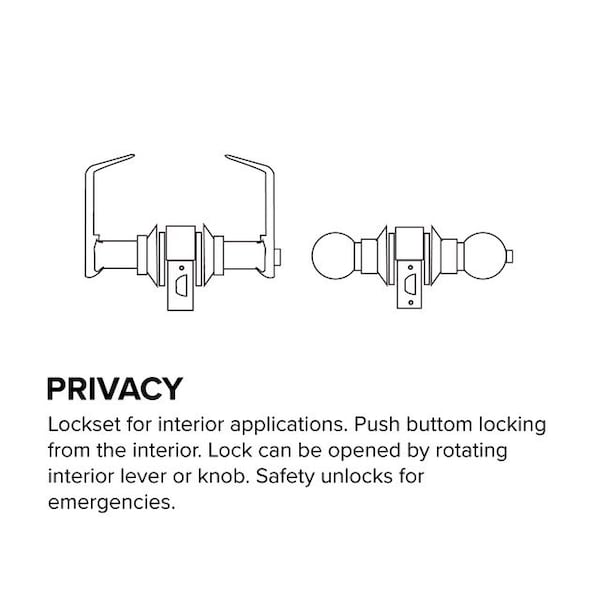 Global Door Controls Eiffel Standard Duty Brushed Chrome Grade 2 Commercial Cylindrical Privacy Bed/Bath Door Handle with Lock and Clutch - GAL-1140L-626-M