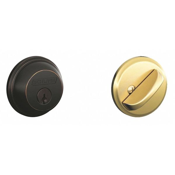 Schlage Residential Deadbolt, Aged Bronze / Bright Brass - B60N 716X605