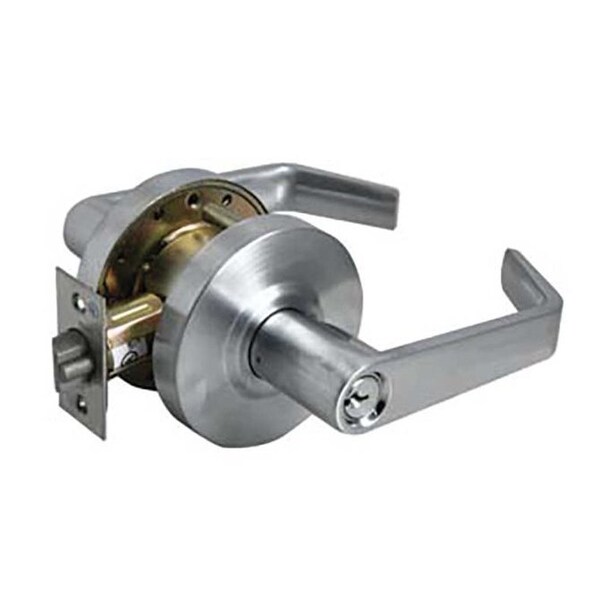 Tell Grade 1 Cylindrical Lock, Entry, Lever, Satin Chrome, 2-3/8 Inch Backset, Conventional Cylinder - L1053-8-26D