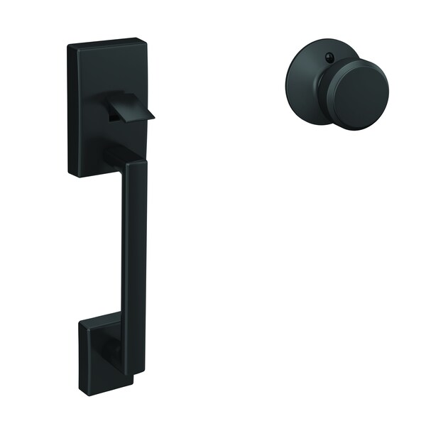 Schlage Residential Century with Bowery Knob by Bottom Half Handleset with 16080 Latch and 10063 Strike Matte Black - FE285CEN622BWE