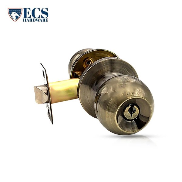 Ecs Hardware Durable Combo Lockset w/ Single Knob & Deadbolt, Entrance, Antique Bronze, Grade 3 SC1 - ECSH-3607-AB-SC1