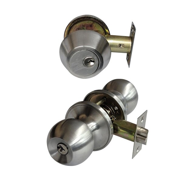 Ecs Hardware Durable Combo Lockset w/ Single Deadbolt, Stainless Steel Finish, Grade 3 SC1/KW1 - ECSH-RDKDBS302-SS-KW1