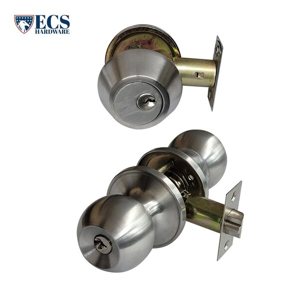 Ecs Hardware Durable Combo Lockset w/ Single Deadbolt, Stainless Steel Finish, Grade 3 SC1/KW1 - ECSH-RDKDBS302-SS-KW1