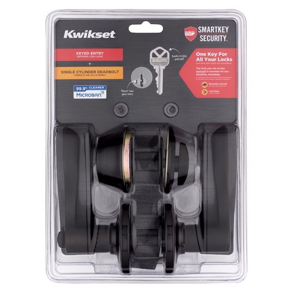 Kwikset Kwikset SmartKey Security Balboa Venetian Bronze Deadbolt and Entry Door Knob KW1 2-3/4 in. - 96900-425