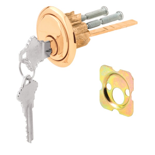 Prime-Line Rim Cylinder Lock, 3/4 in. Hole Center, Diecast, Brass Plated, Schlage Single Pack - U 9966